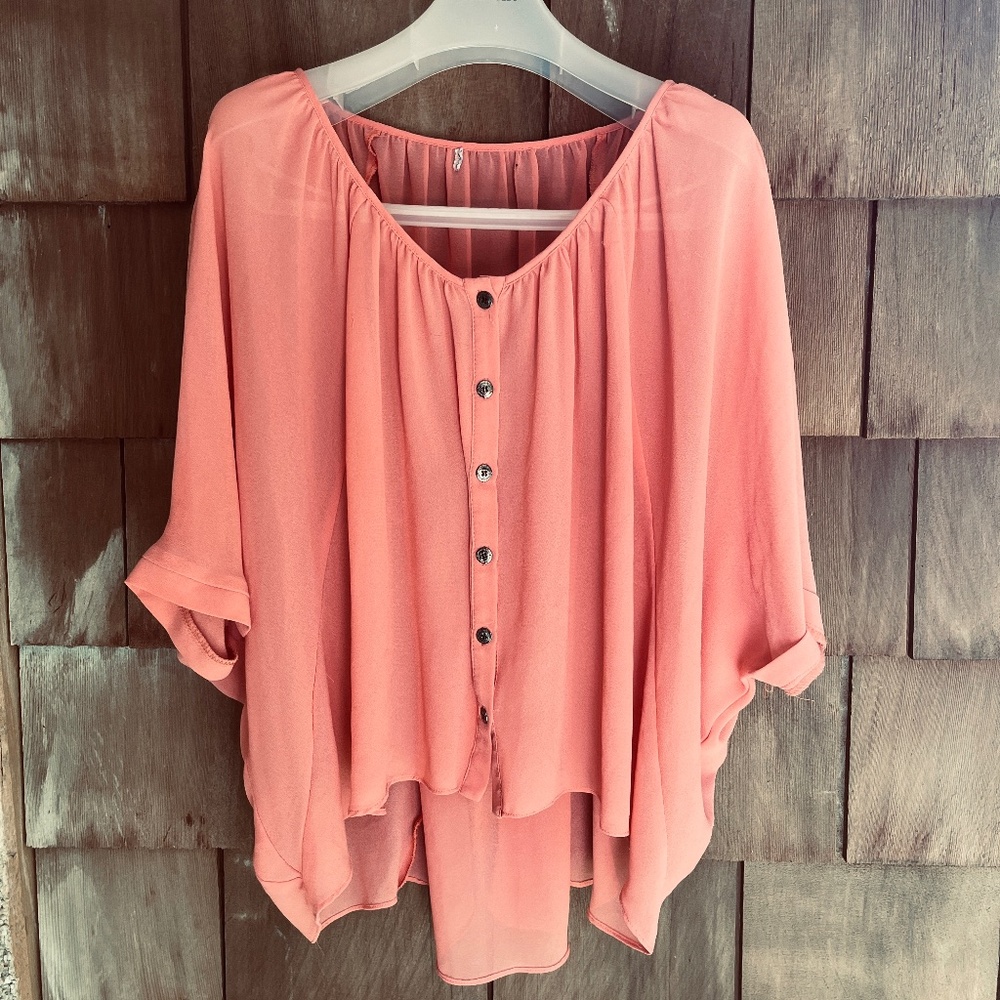 Papillon Blanc Chiffon Poncho Dolman 3/4 Sleeves One Size Apricot Colour